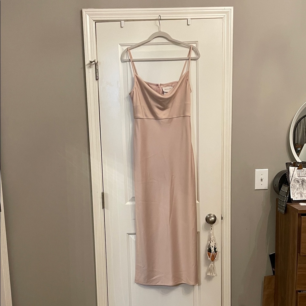 BHLDN champagne Cali Satin dress sz 8 bridesmaid midi